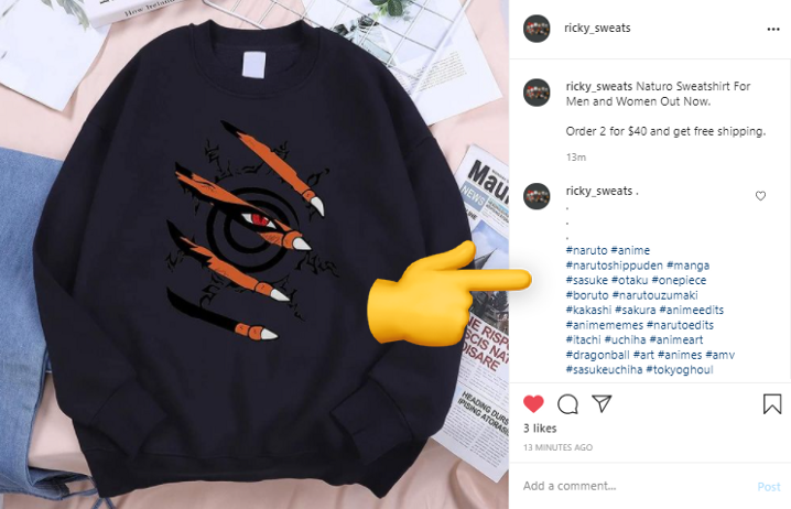 An example of tucking the hashtags away in a comment. (Source: @ricky_sweats on Instagram)